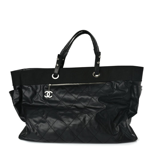 Chanel Coated Canvas Stitched XL Paris Biarritz Tote Black