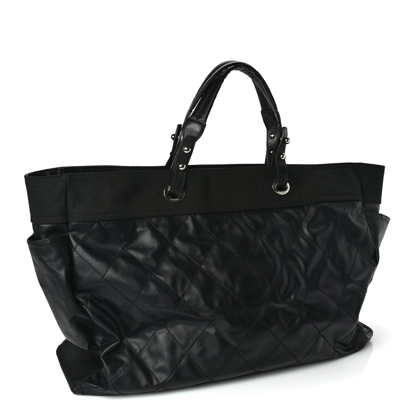 Chanel Coated Canvas Stitched XL Paris Biarritz Tote Black