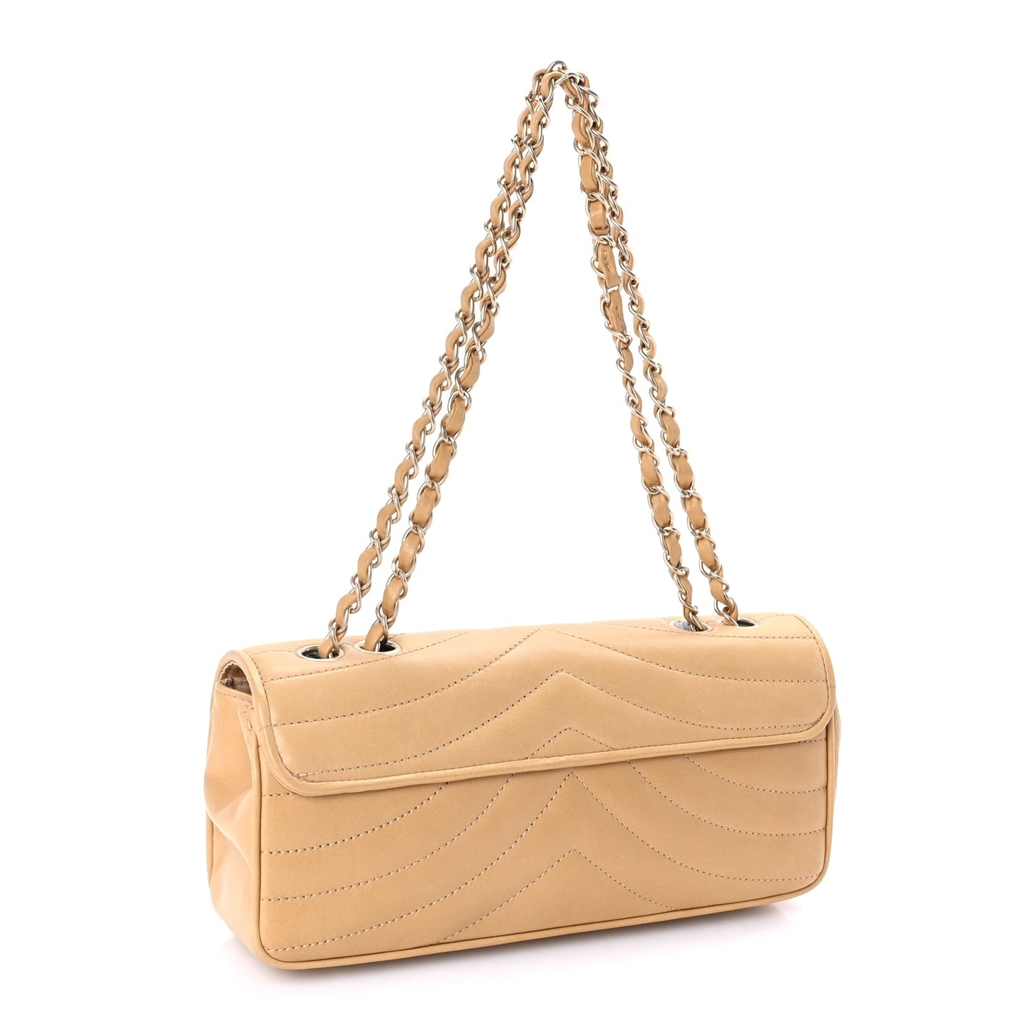 Chanel Lambskin Chevron Small East West Single Flap Bag Beige