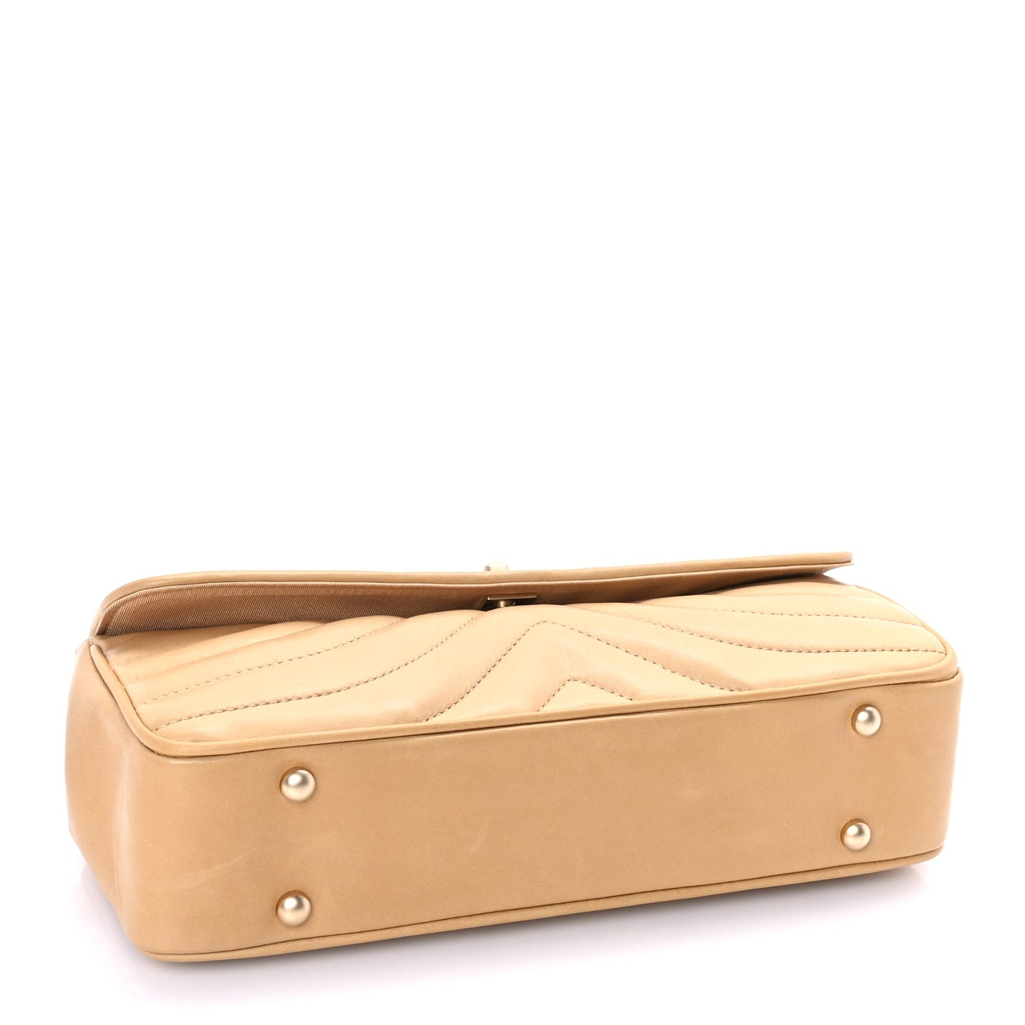 Chanel Lambskin Chevron Small East West Single Flap Bag Beige