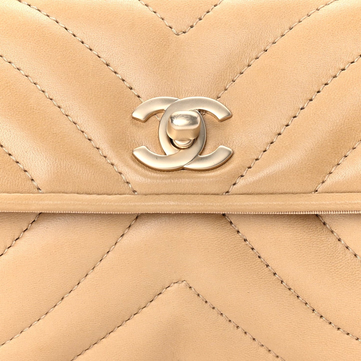 Chanel Lambskin Chevron Small East West Single Flap Bag Beige