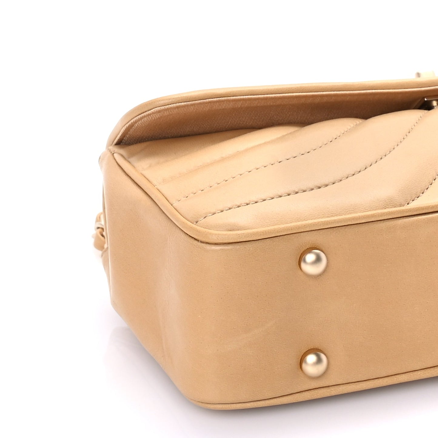 Chanel Lambskin Chevron Small East West Single Flap Bag Beige