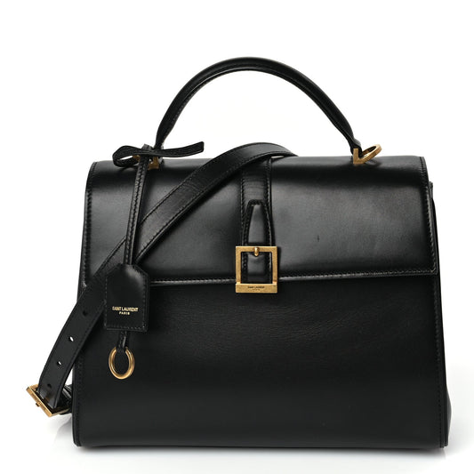 Saint Laurent Shiny Calfskin Le Fermoir Top Handle Bag Black