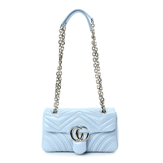 Gucci Lambskin Matelasse Small GG Marmont Shoulder Bag Light Blue