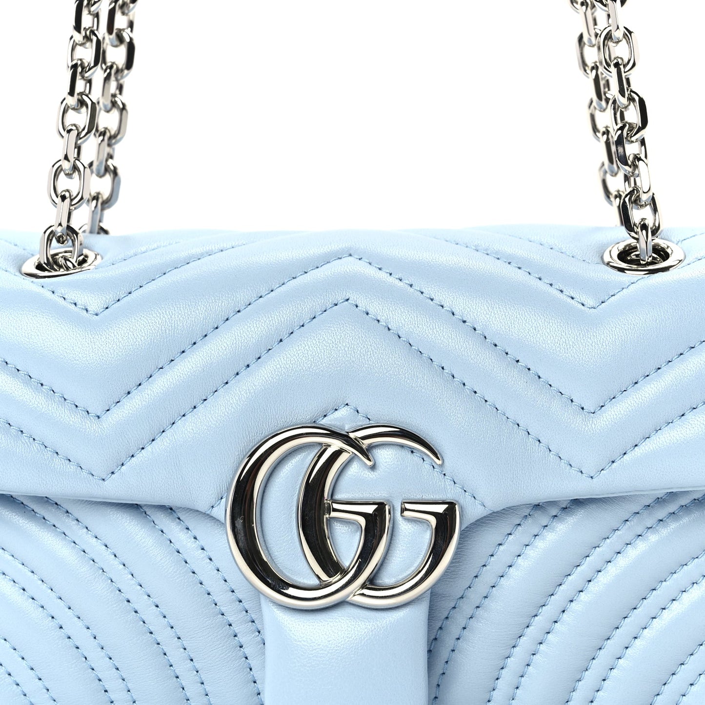 Gucci Lambskin Matelasse Small GG Marmont Shoulder Bag Light Blue