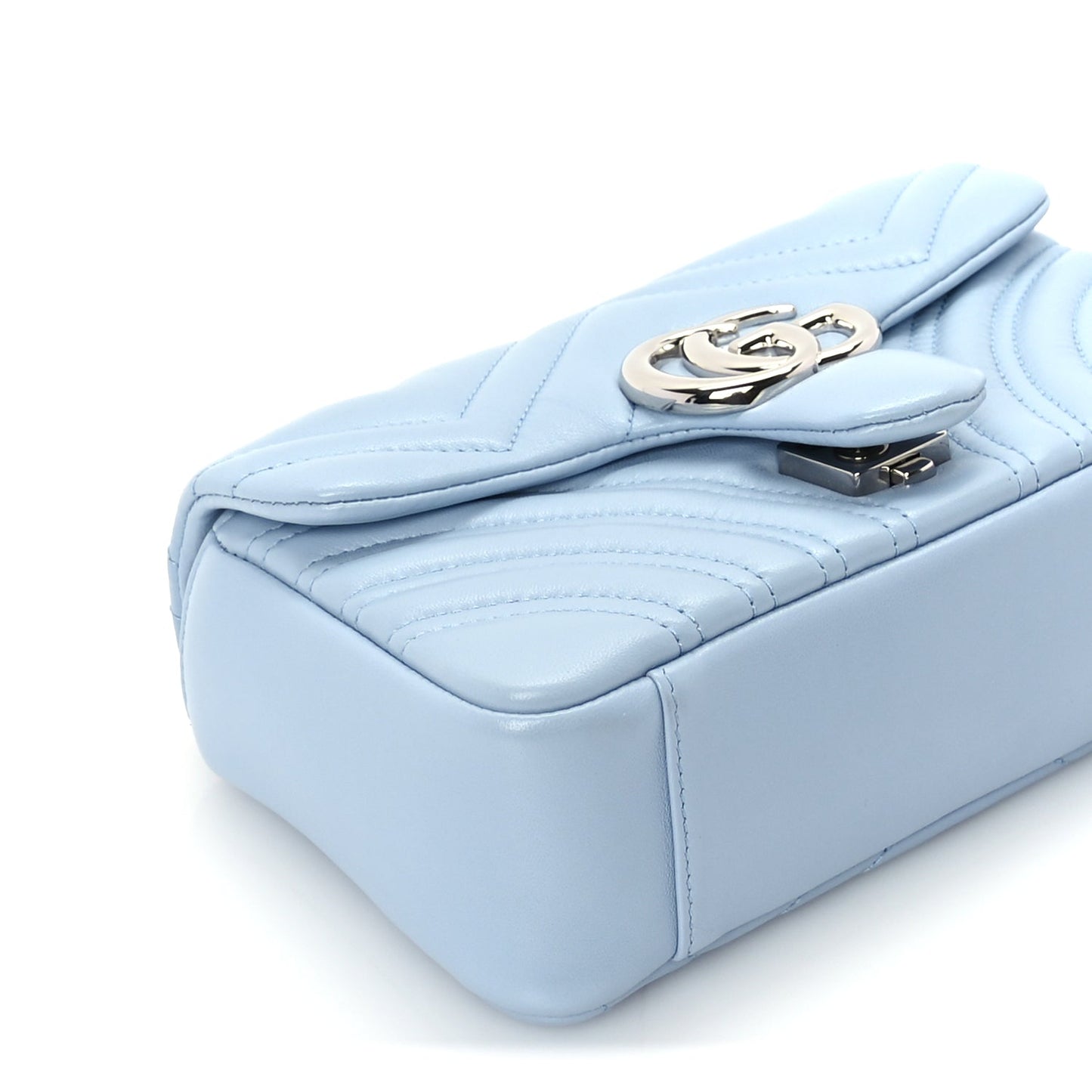 Gucci Lambskin Matelasse Small GG Marmont Shoulder Bag Light Blue