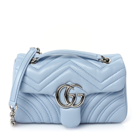 Gucci Lambskin Matelasse Small GG Marmont Shoulder Bag  Porcelain Light Blue
