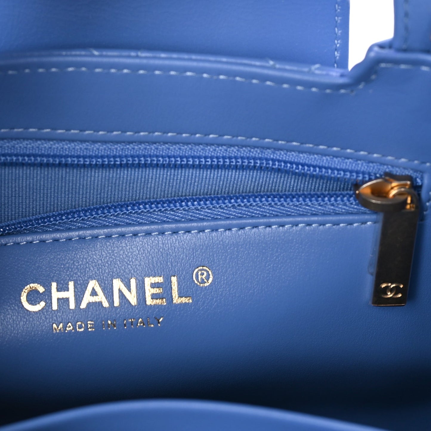 Chanel Shiny Aged Calfskin Quilted Nano Kelly Shopper Blue Blue