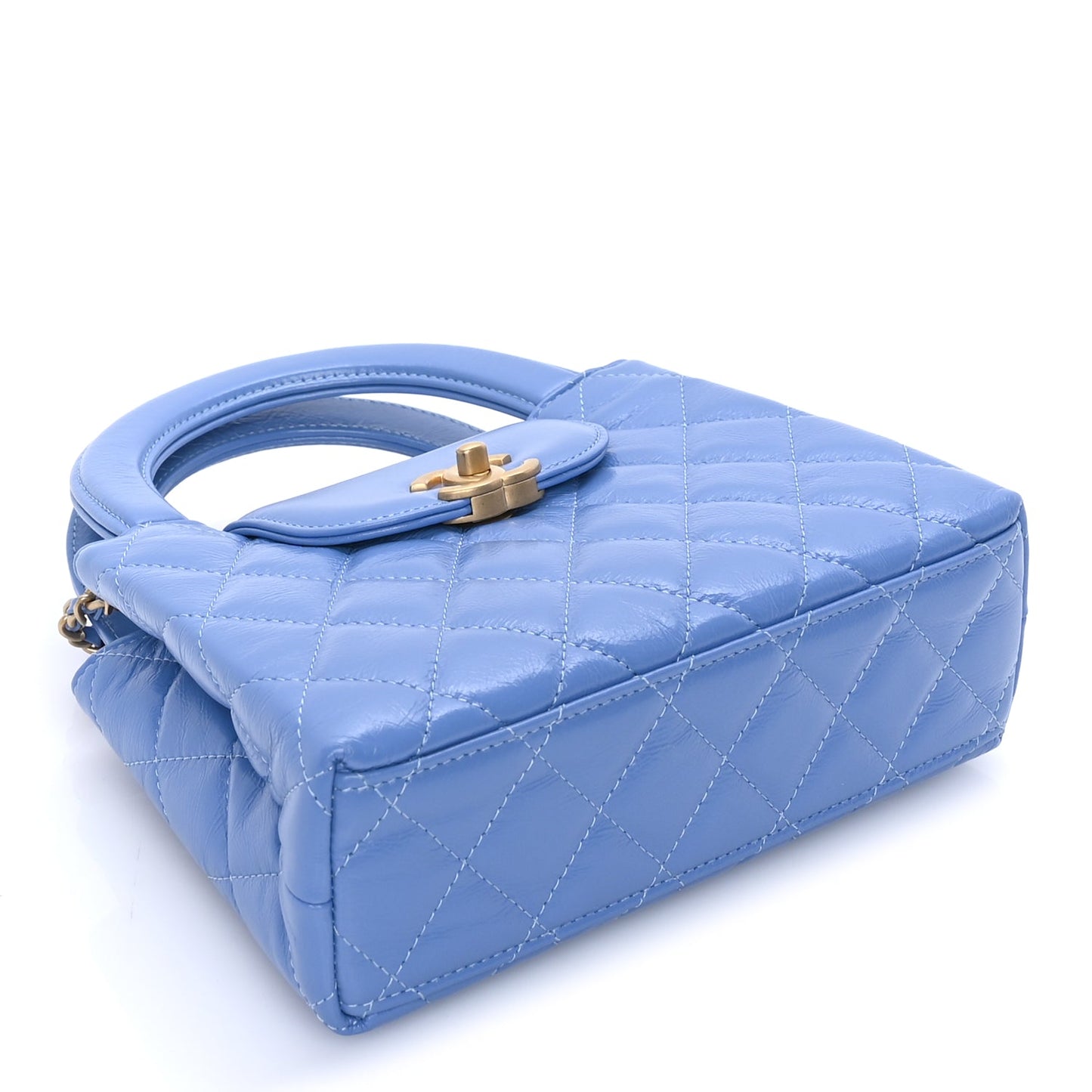 Chanel Shiny Aged Calfskin Quilted Nano Kelly Shopper Blue Blue