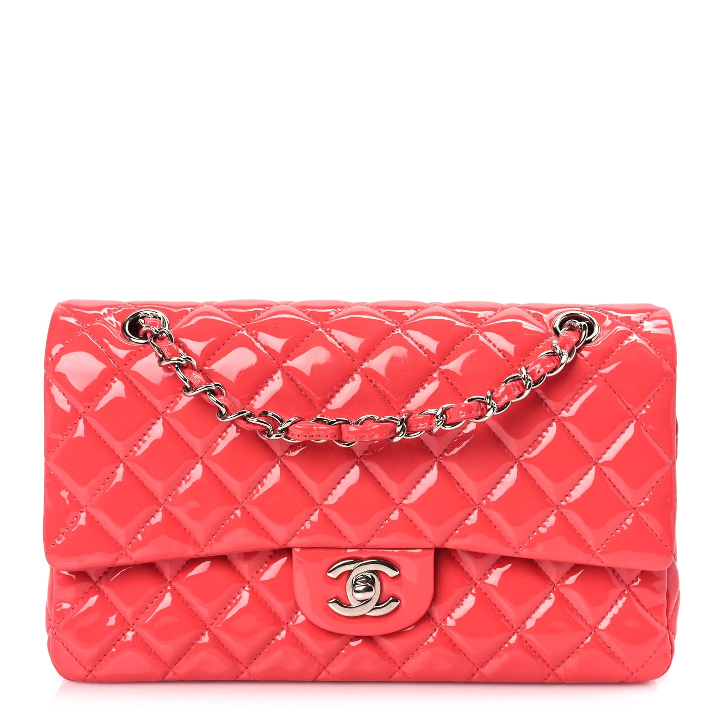 Chanel Patent Calfskin Quilted Medium Double Flap Dark Pink