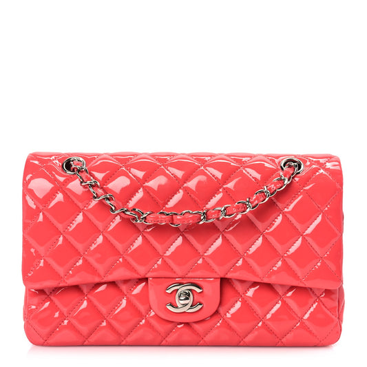 Chanel Patent Calfskin Quilted Medium Double Flap Dark Pink