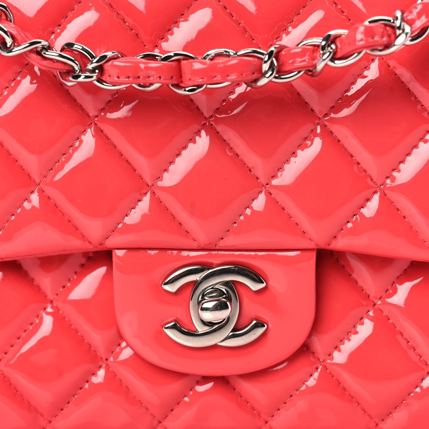 Chanel Patent Calfskin Quilted Medium Double Flap Dark Pink
