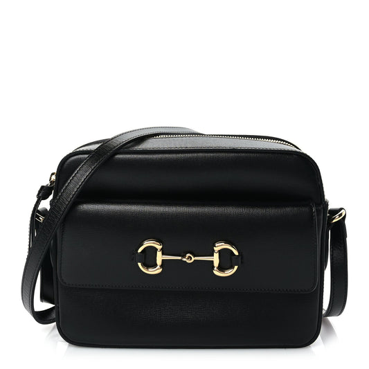Gucci Textured Calfskin Small Horsebit 1955 Shoulder Bag Black