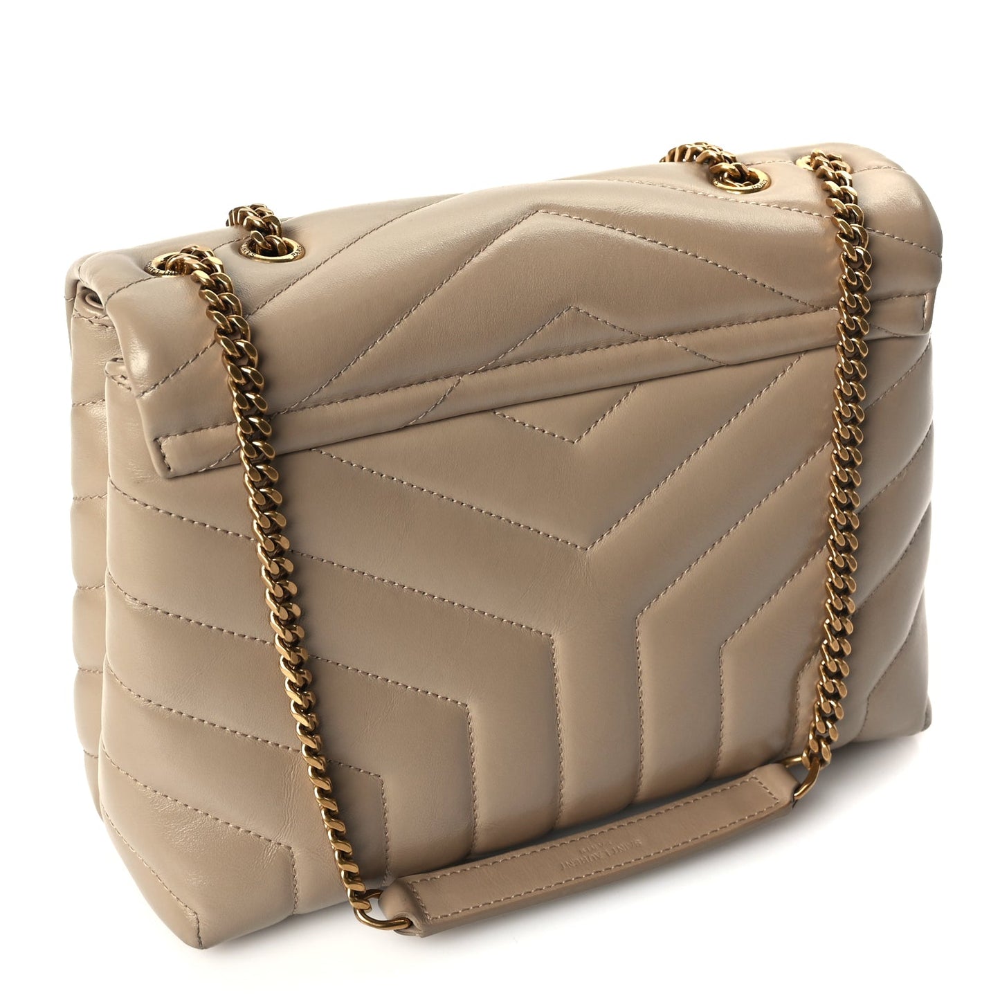 Saint Laurent Calfskin Y Quilted Monogram Small Loulou Chain Satchel Dark Beige