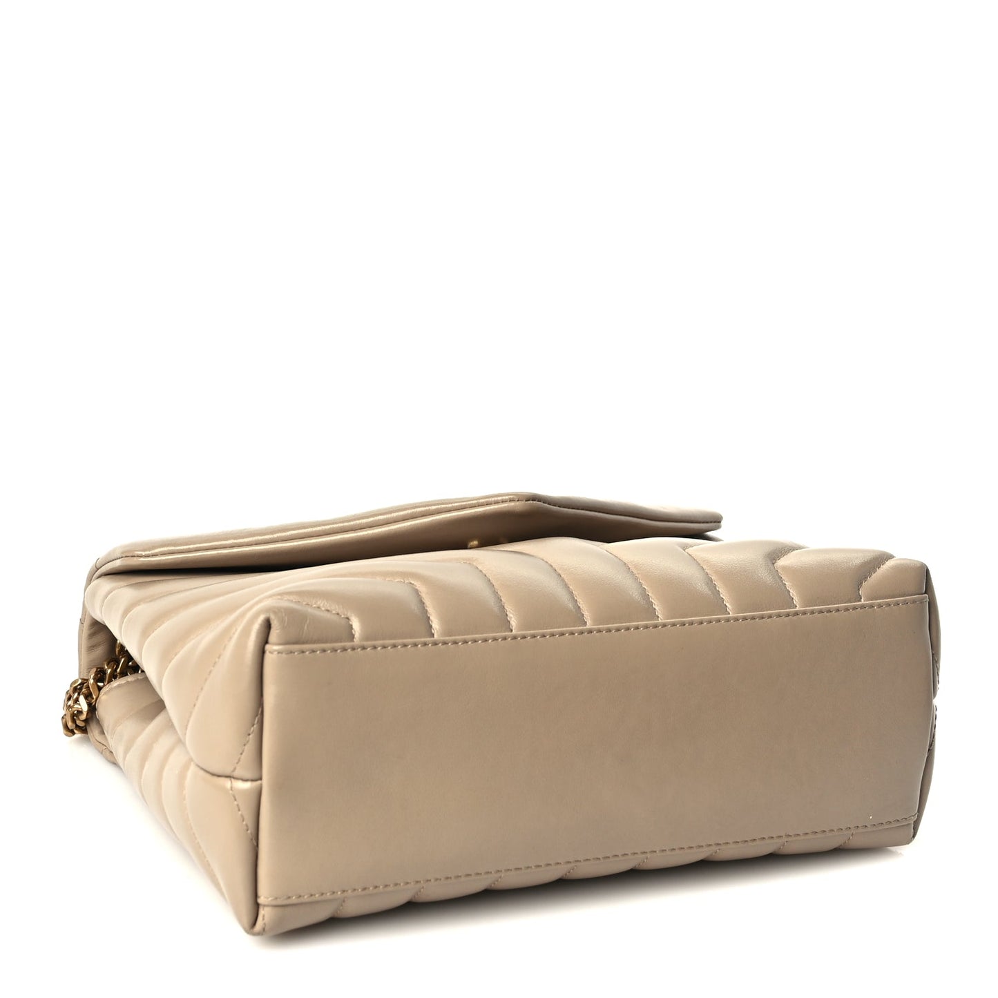 Saint Laurent Calfskin Y Quilted Monogram Small Loulou Chain Satchel Dark Beige