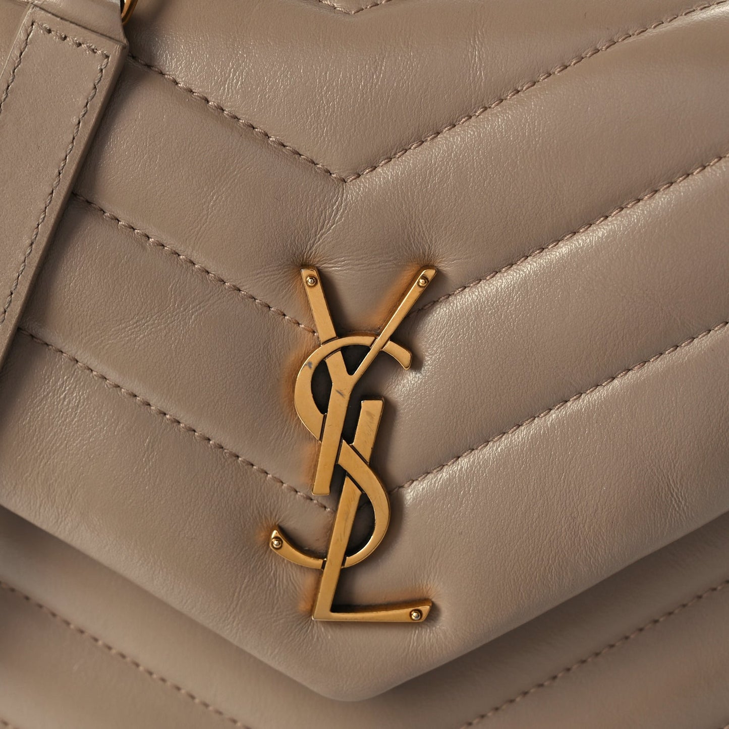 Saint Laurent Calfskin Y Quilted Monogram Small Loulou Chain Satchel Dark Beige
