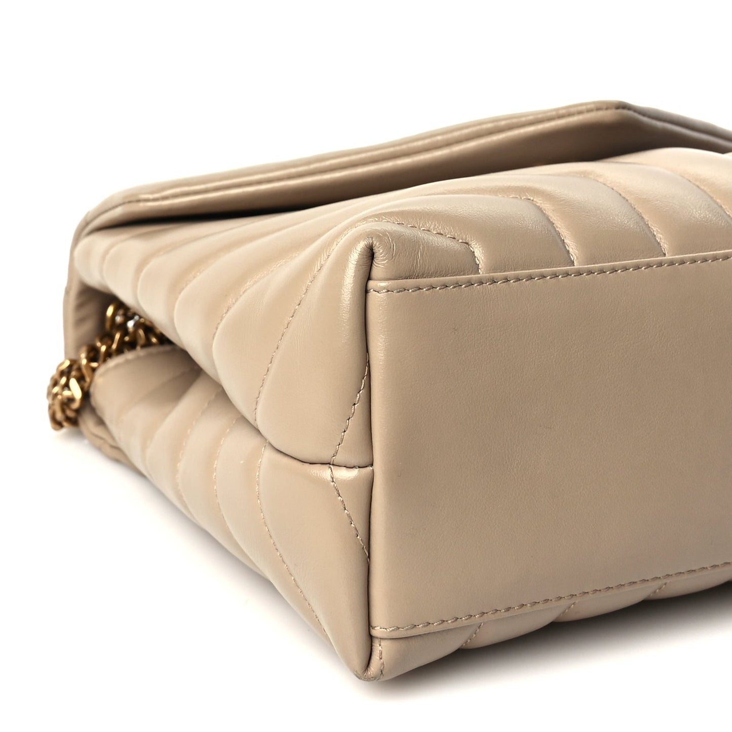 Saint Laurent Calfskin Y Quilted Monogram Small Loulou Chain Satchel Dark Beige