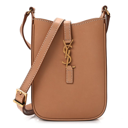 Saint Laurent Smooth Calfskin Le 5 A 7 Vertical Hobo Brown Gold