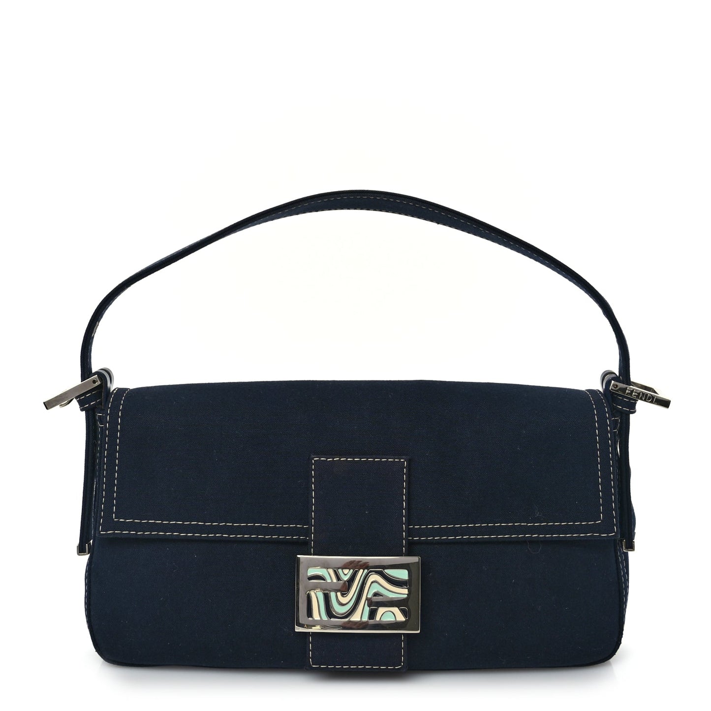 Fendi Canvas Enamel Baguette Blue