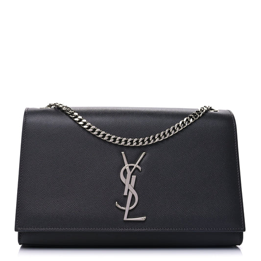 Saint Laurent Grain De Poudre Medium Classic Monogram Kate Satchel Fog