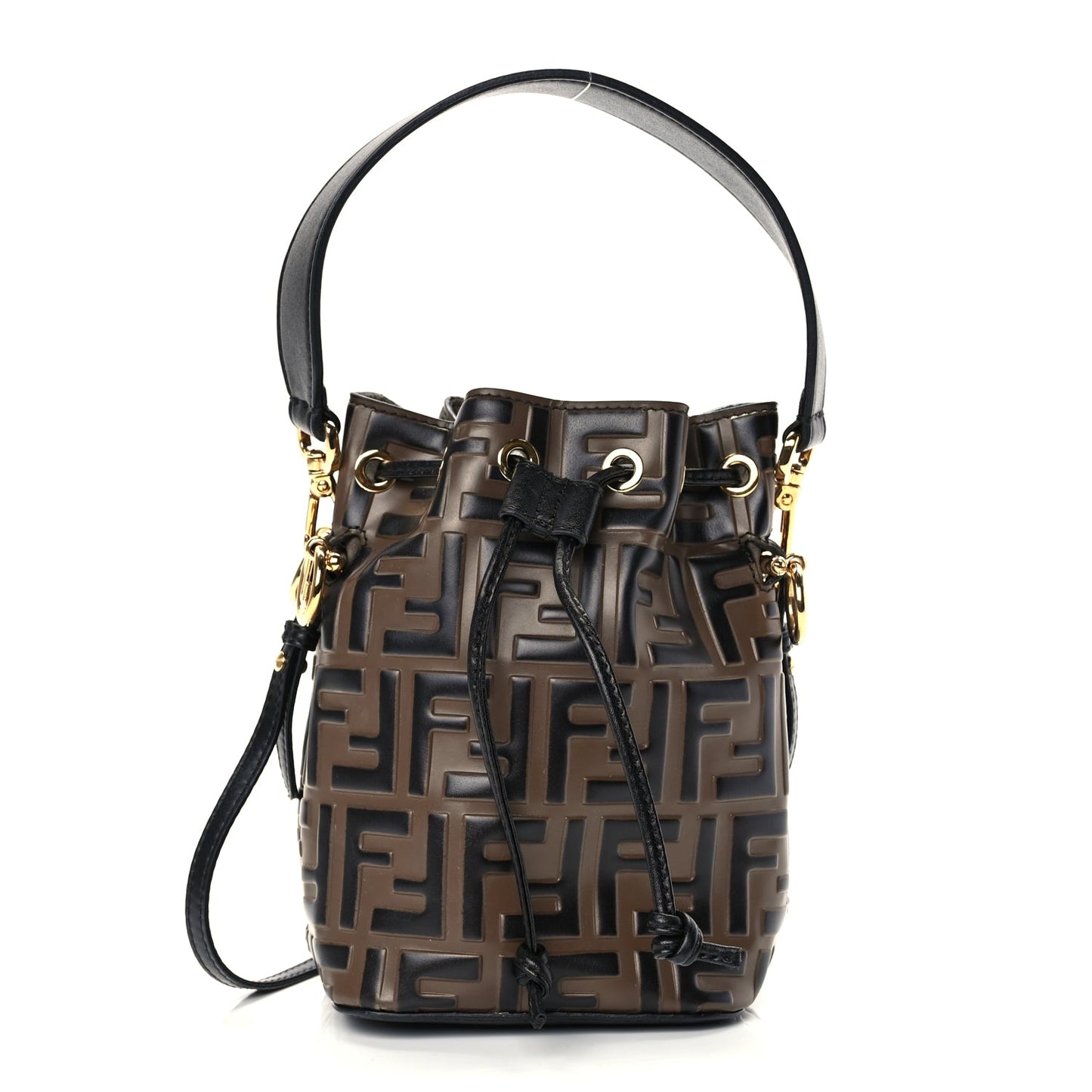 Fendi Vitello Liberty F is Fendi Bi-Color FF 1974 Embossed Mini Mon Tresor Bucket Bag Maya Black Maya