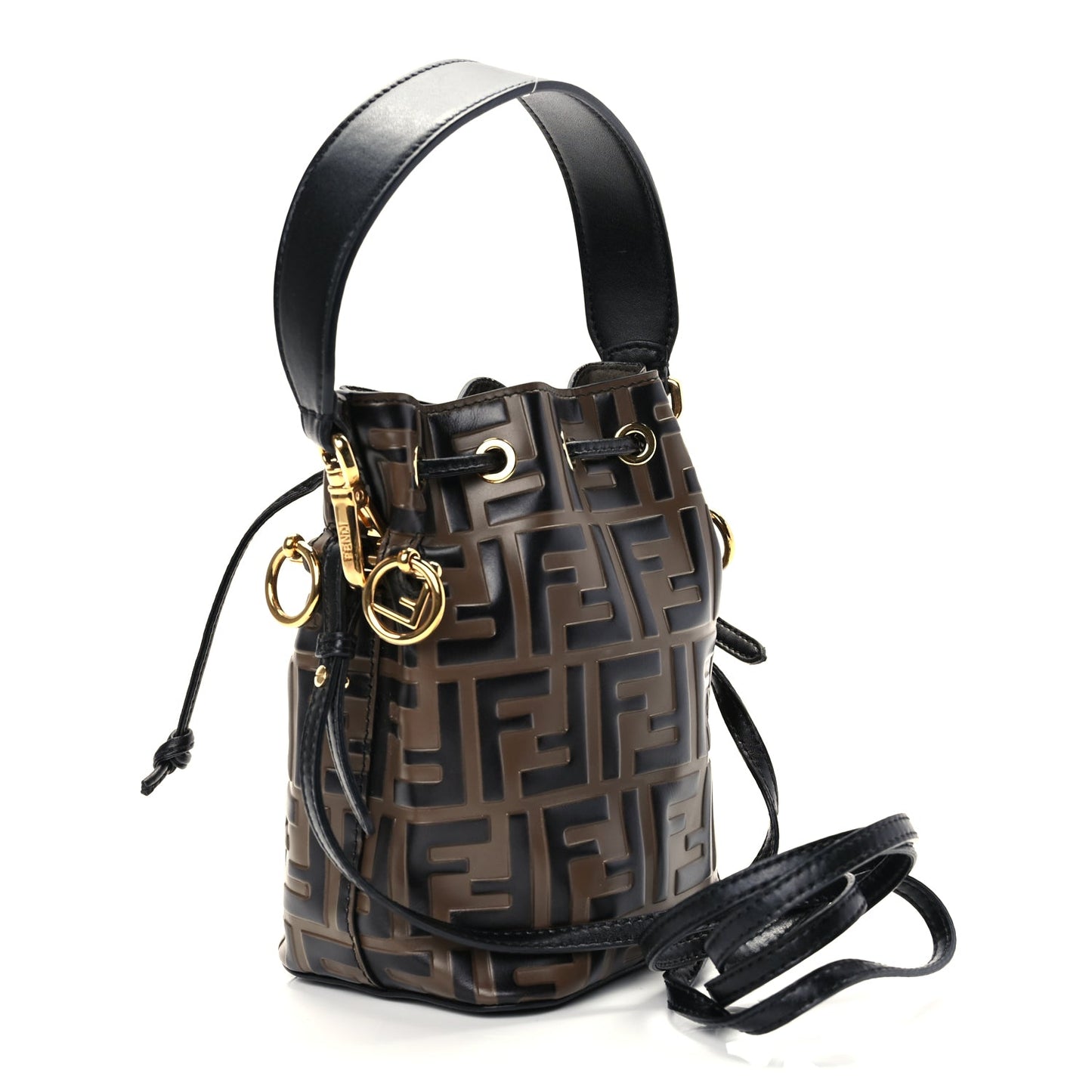 Fendi Vitello Liberty F is Fendi Bi-Color FF 1974 Embossed Mini Mon Tresor Bucket Bag Maya Black Maya