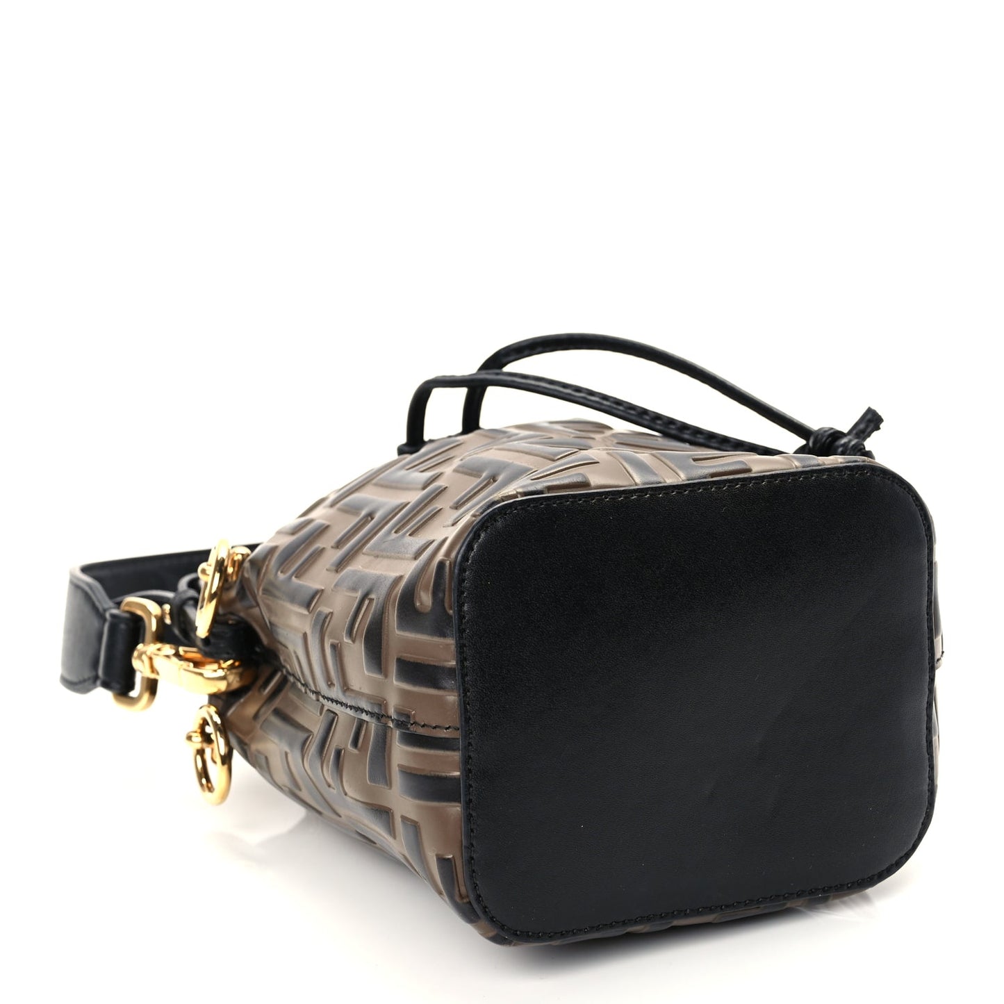 Fendi Vitello Liberty F is Fendi Bi-Color FF 1974 Embossed Mini Mon Tresor Bucket Bag Maya Black Maya
