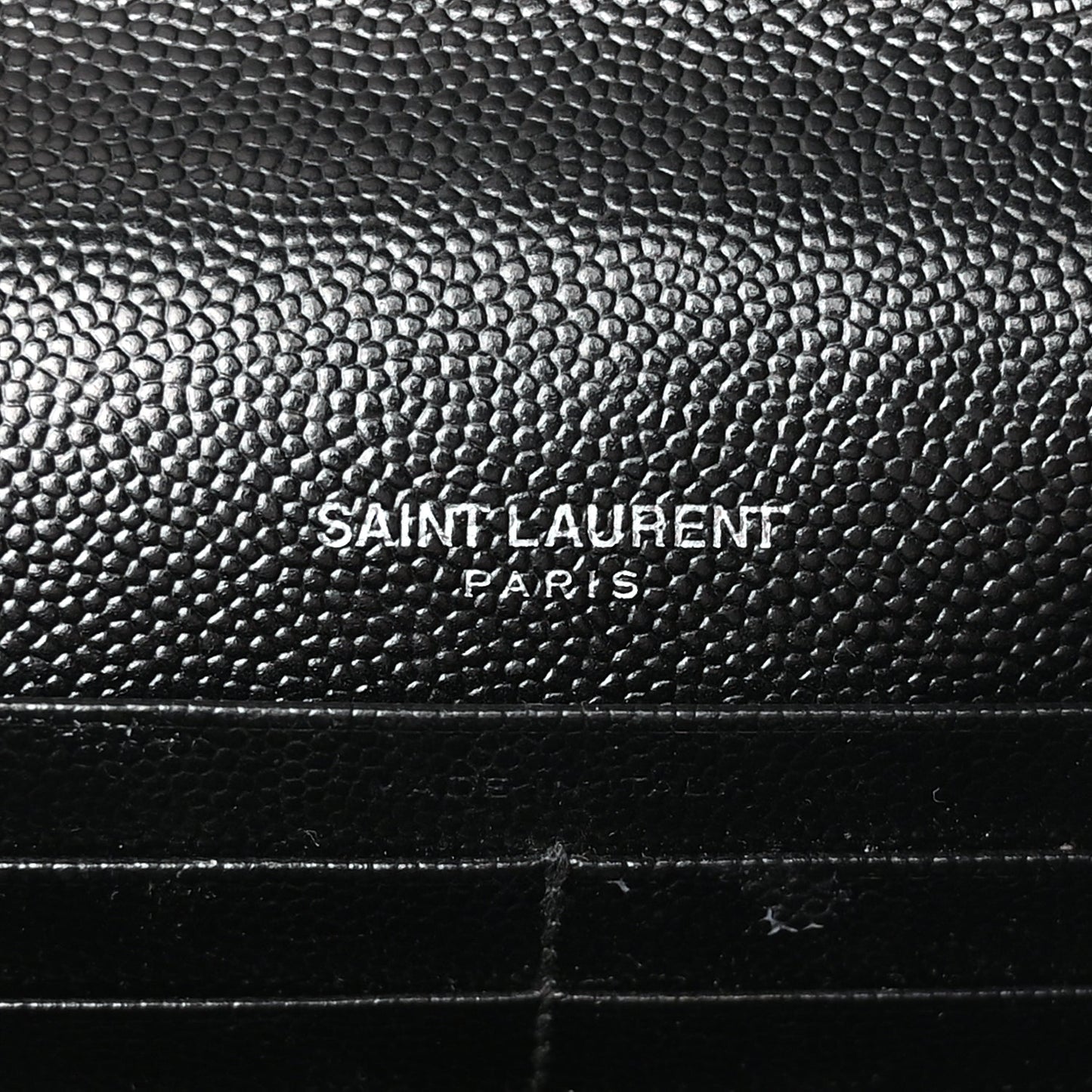 Saint Laurent Grain De Poudre Matelasse Chevron Monogram Envelope Chain Wallet Black