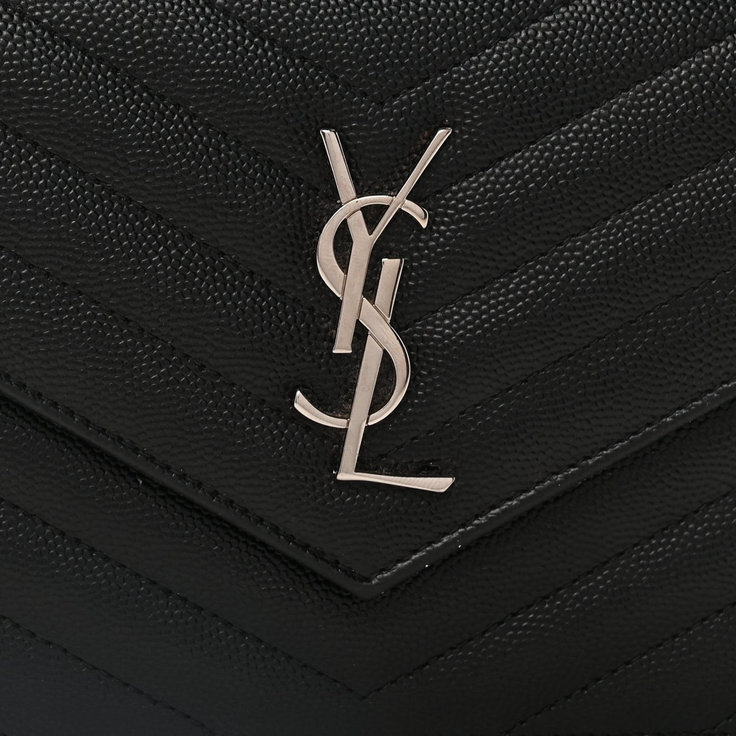Saint Laurent Grain De Poudre Matelasse Chevron Monogram Envelope Chain Wallet Black