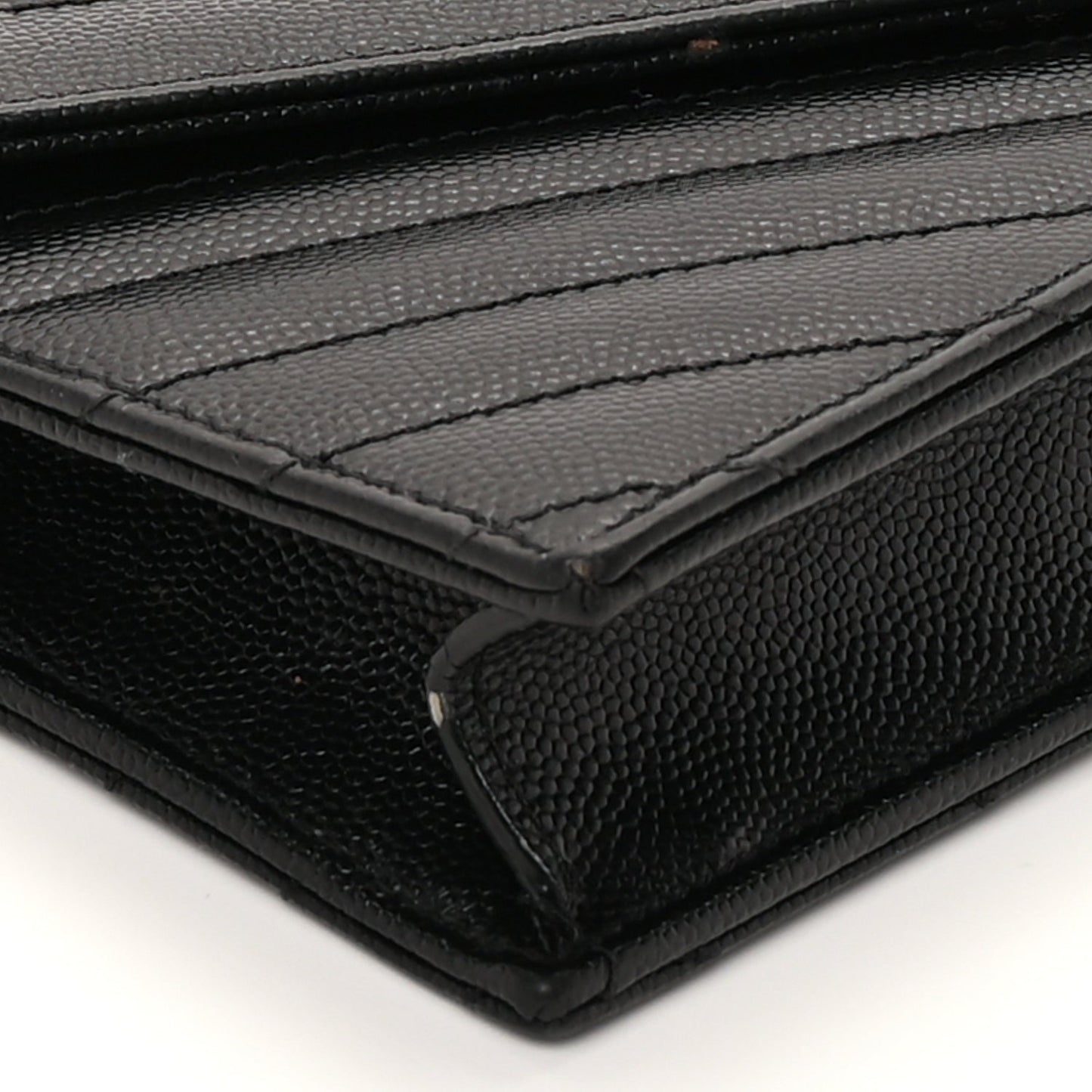 Saint Laurent Grain De Poudre Matelasse Chevron Monogram Envelope Chain Wallet Black
