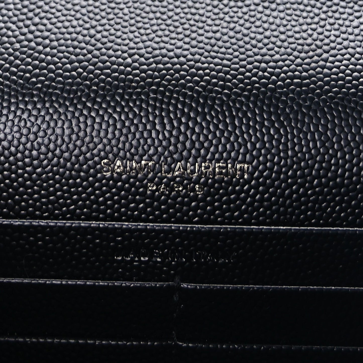 Saint Laurent Grain De Poudre Matelasse Chevron Monogram Monochrome Envelope Chain Wallet Black