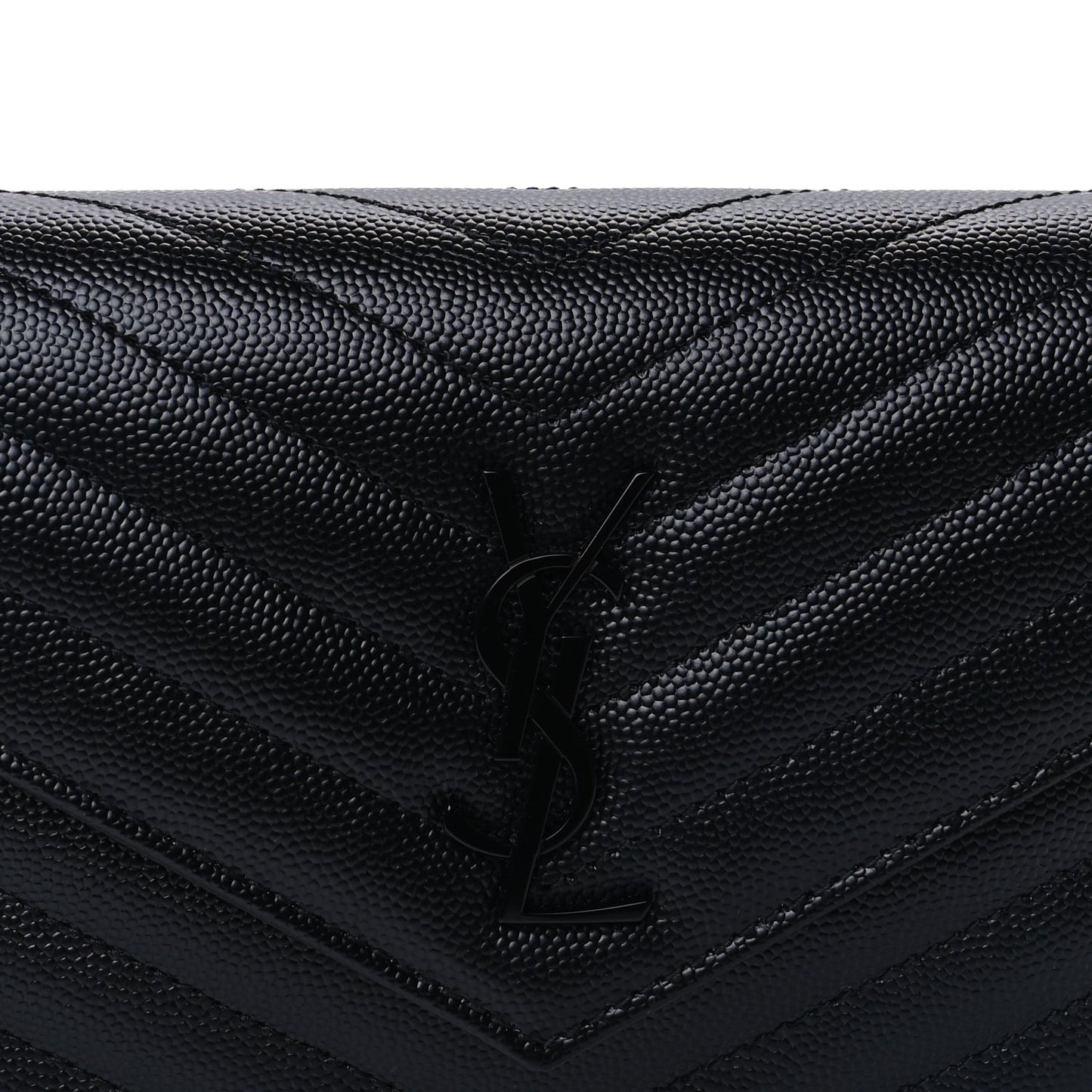 Saint Laurent Grain De Poudre Matelasse Chevron Monogram Monochrome Envelope Chain Wallet Black