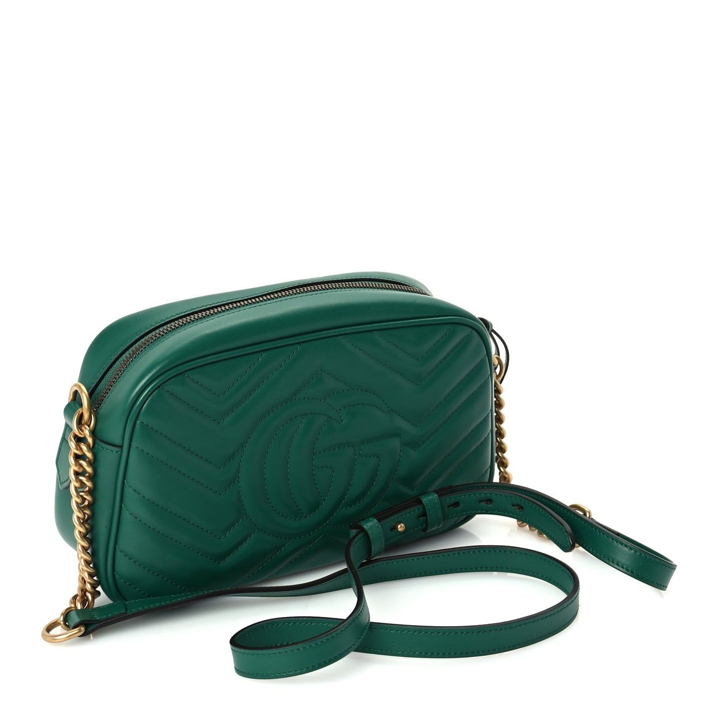 Gucci Calfskin Matelasse Small GG Marmont Chain Shoulder Bag  Emerald Green