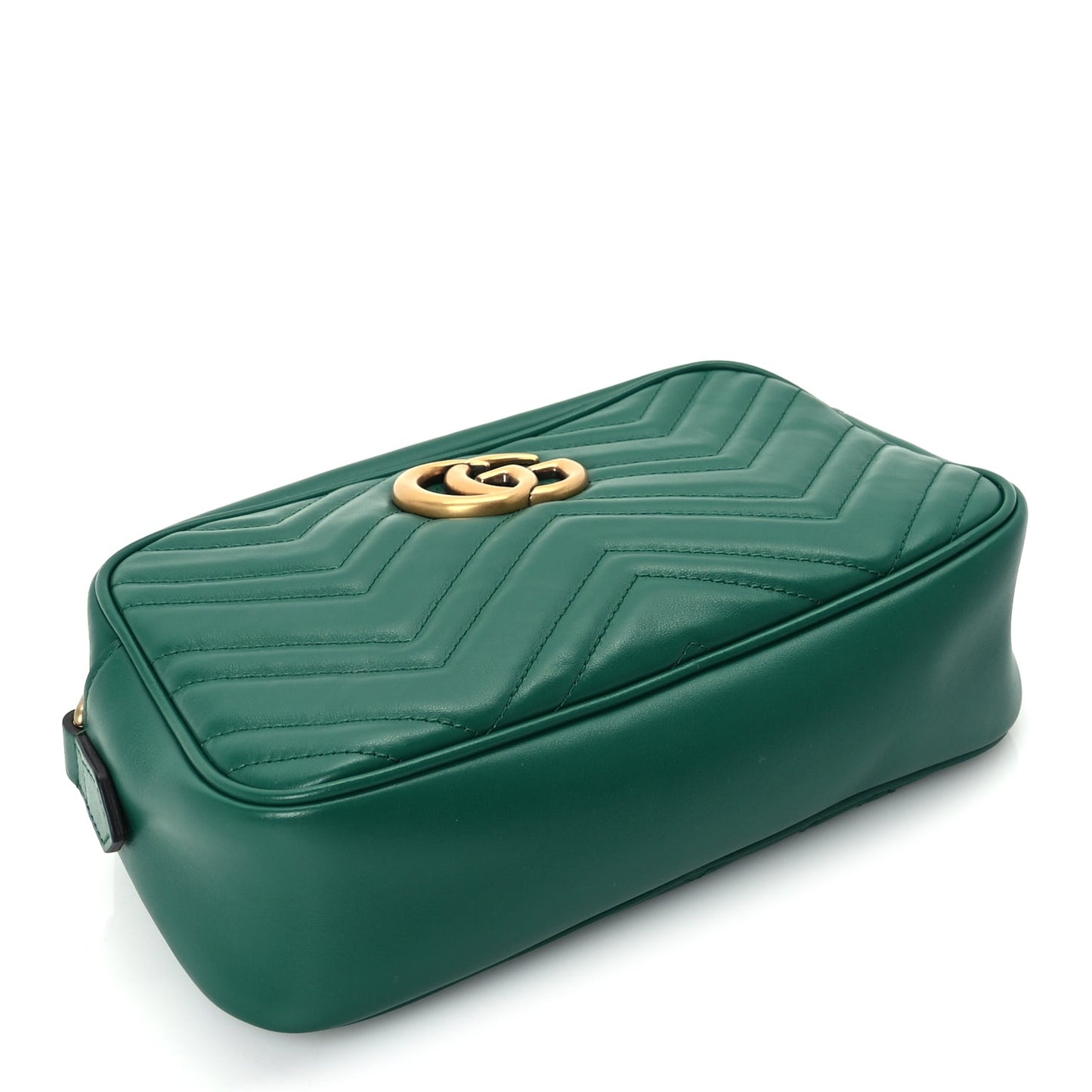 Gucci Calfskin Matelasse Small GG Marmont Chain Shoulder Bag  Emerald Green