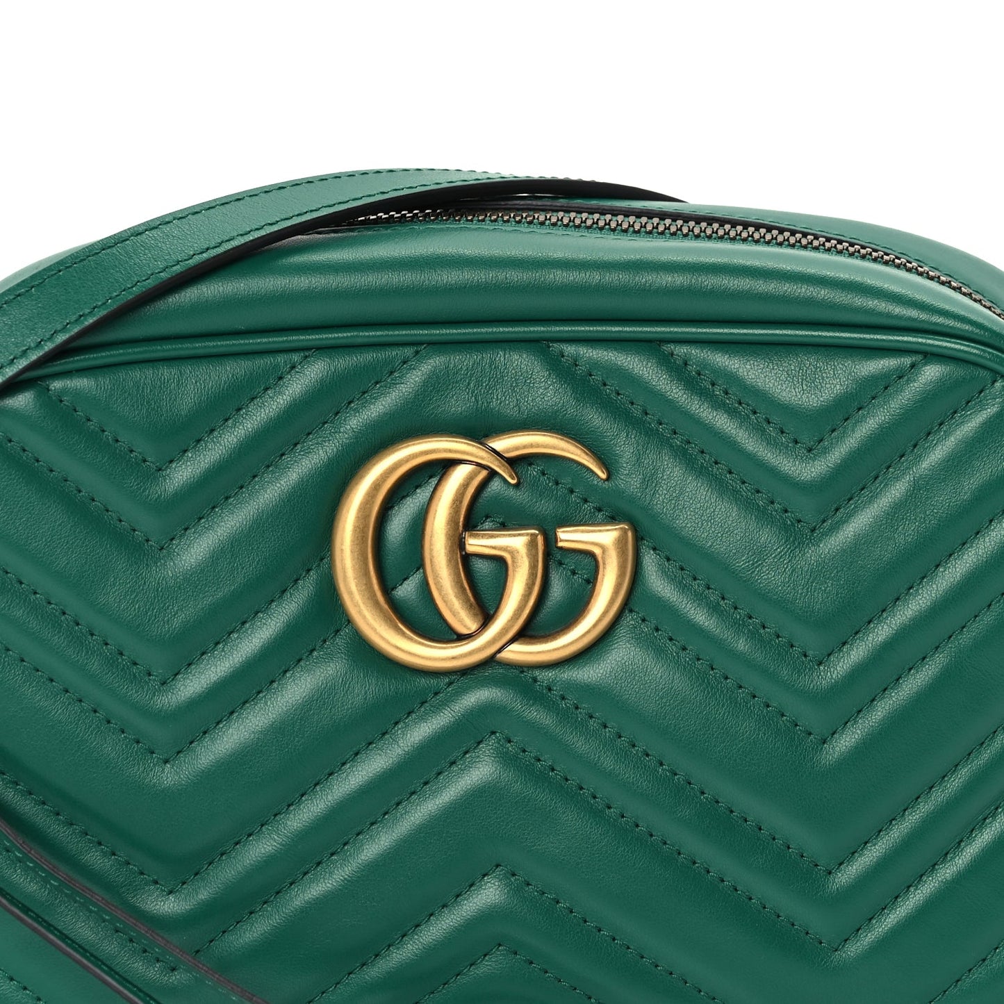 Gucci Calfskin Matelasse Small GG Marmont Chain Shoulder Bag  Emerald Green