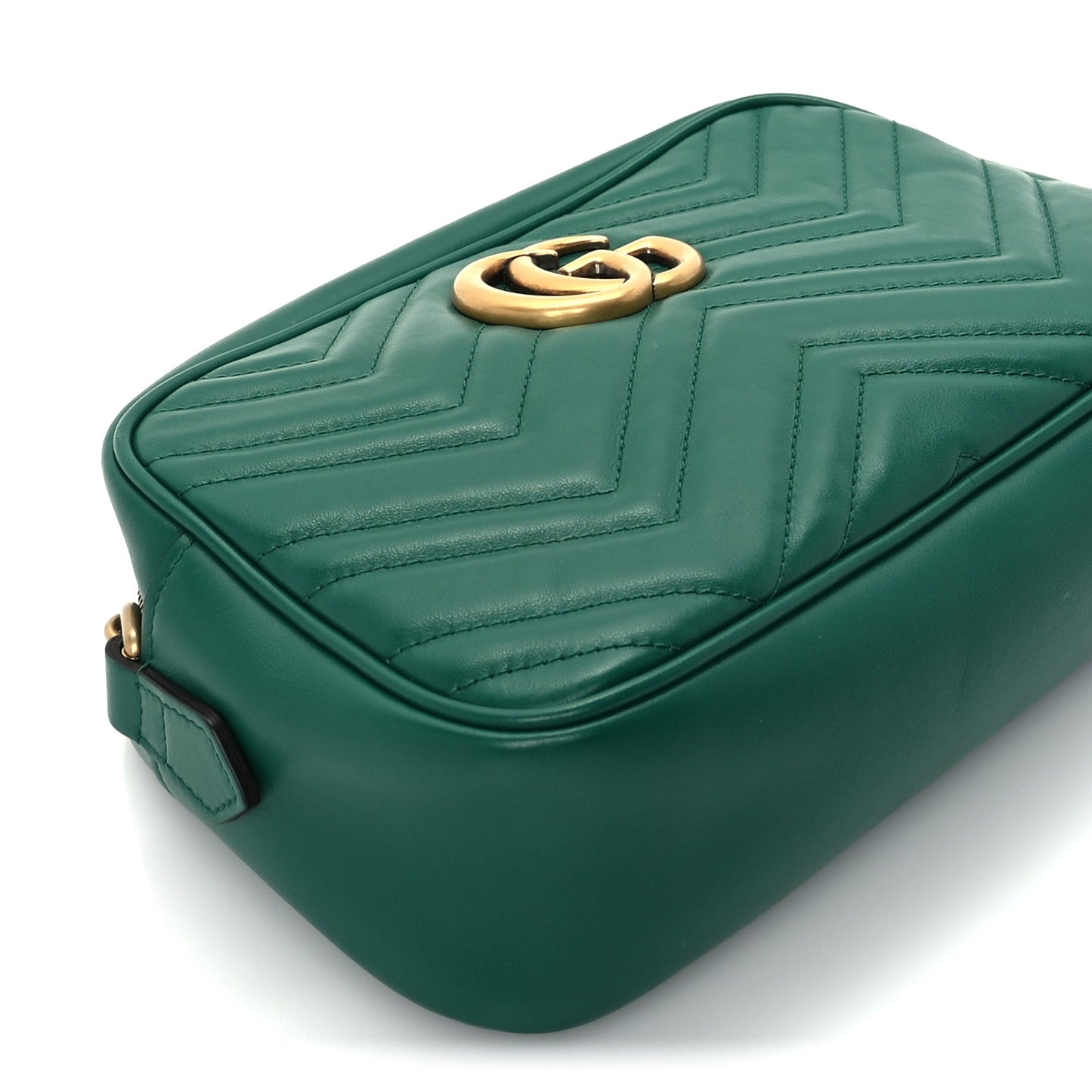 Gucci Calfskin Matelasse Small GG Marmont Chain Shoulder Bag  Emerald Green