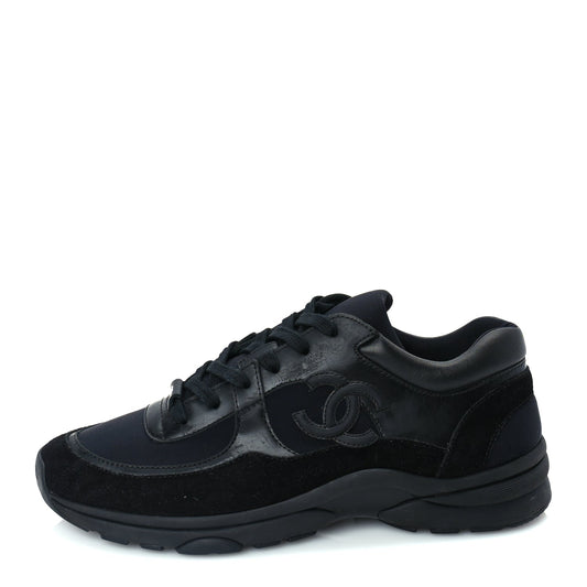 Chanel Toile Suede Calfskin CC Mens Sneakers 41  Black