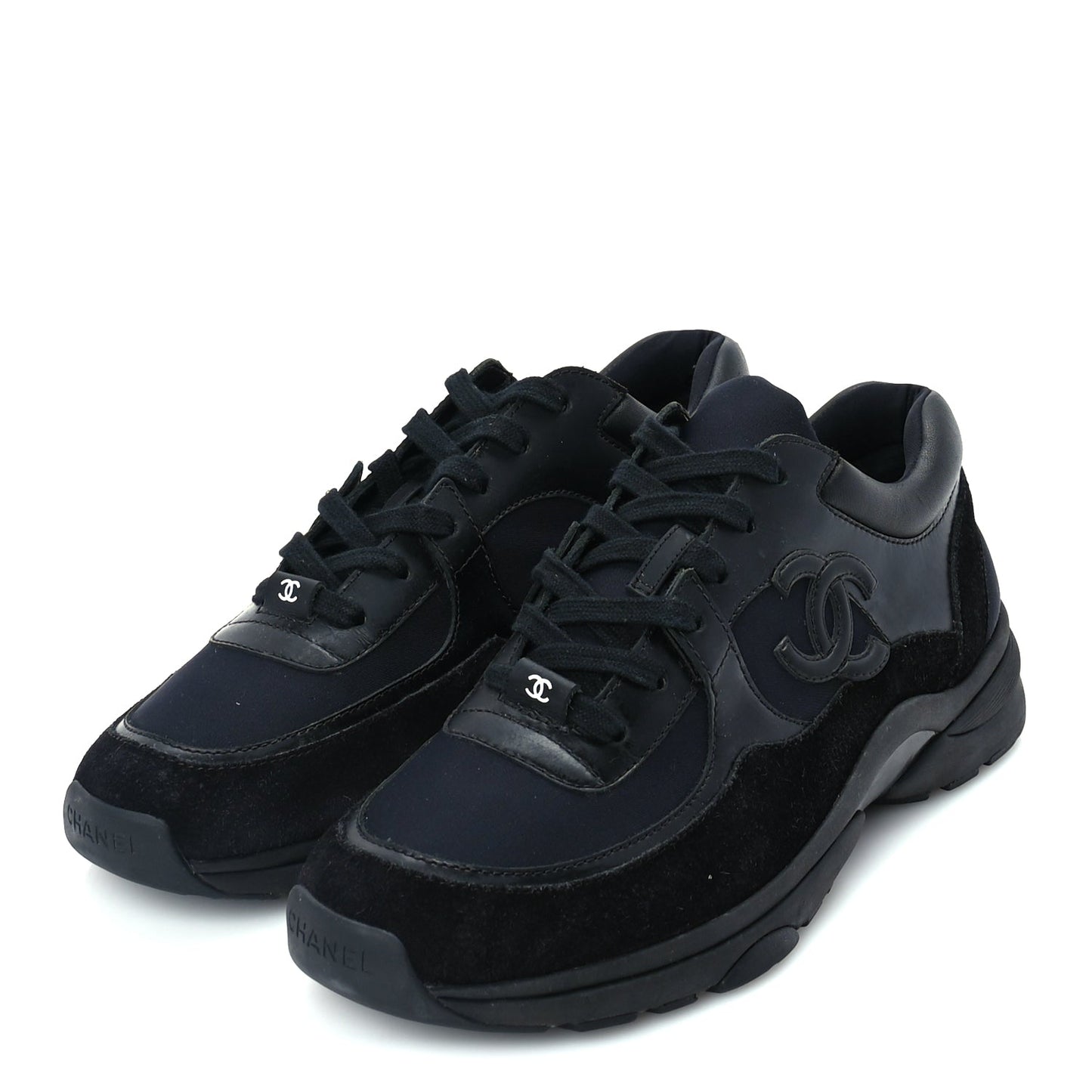 Chanel Toile Suede Calfskin CC Mens Sneakers 41  Black