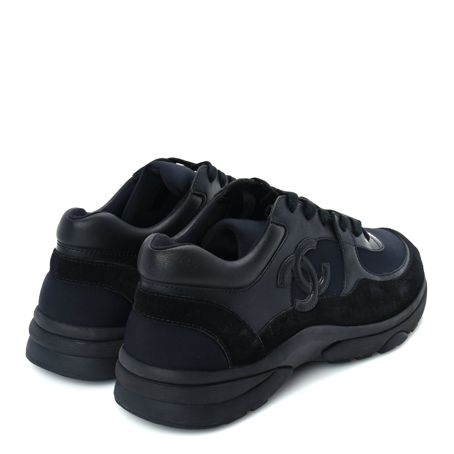 Chanel Toile Suede Calfskin CC Mens Sneakers 41  Black