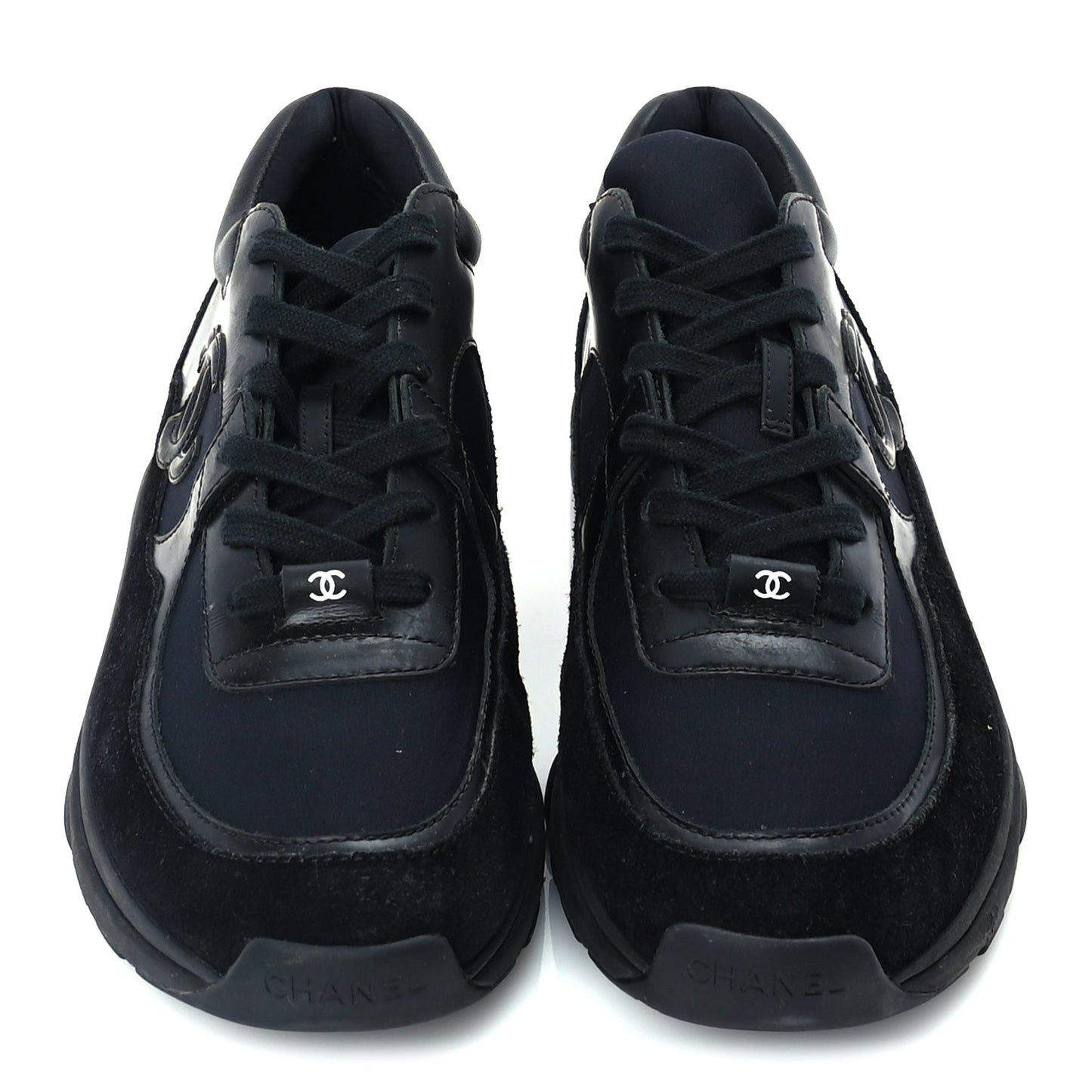 Chanel Toile Suede Calfskin CC Mens Sneakers 41  Black