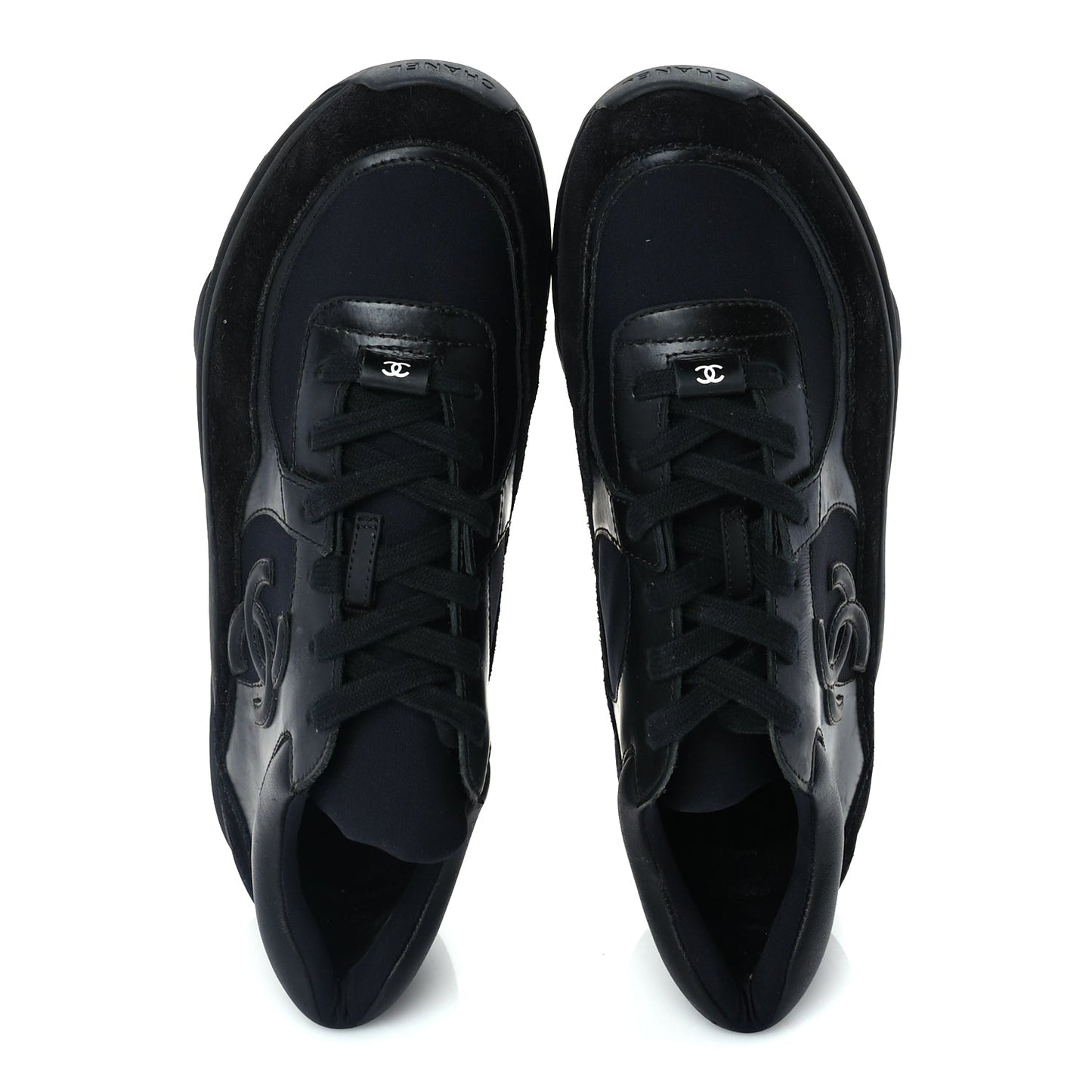 Chanel Toile Suede Calfskin CC Mens Sneakers 41  Black