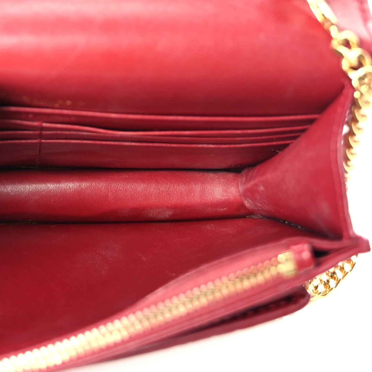 Saint Laurent Calfskin Crocodile Embossed Monogram Sunset Top Handle Chain Wallet Rouge Legion