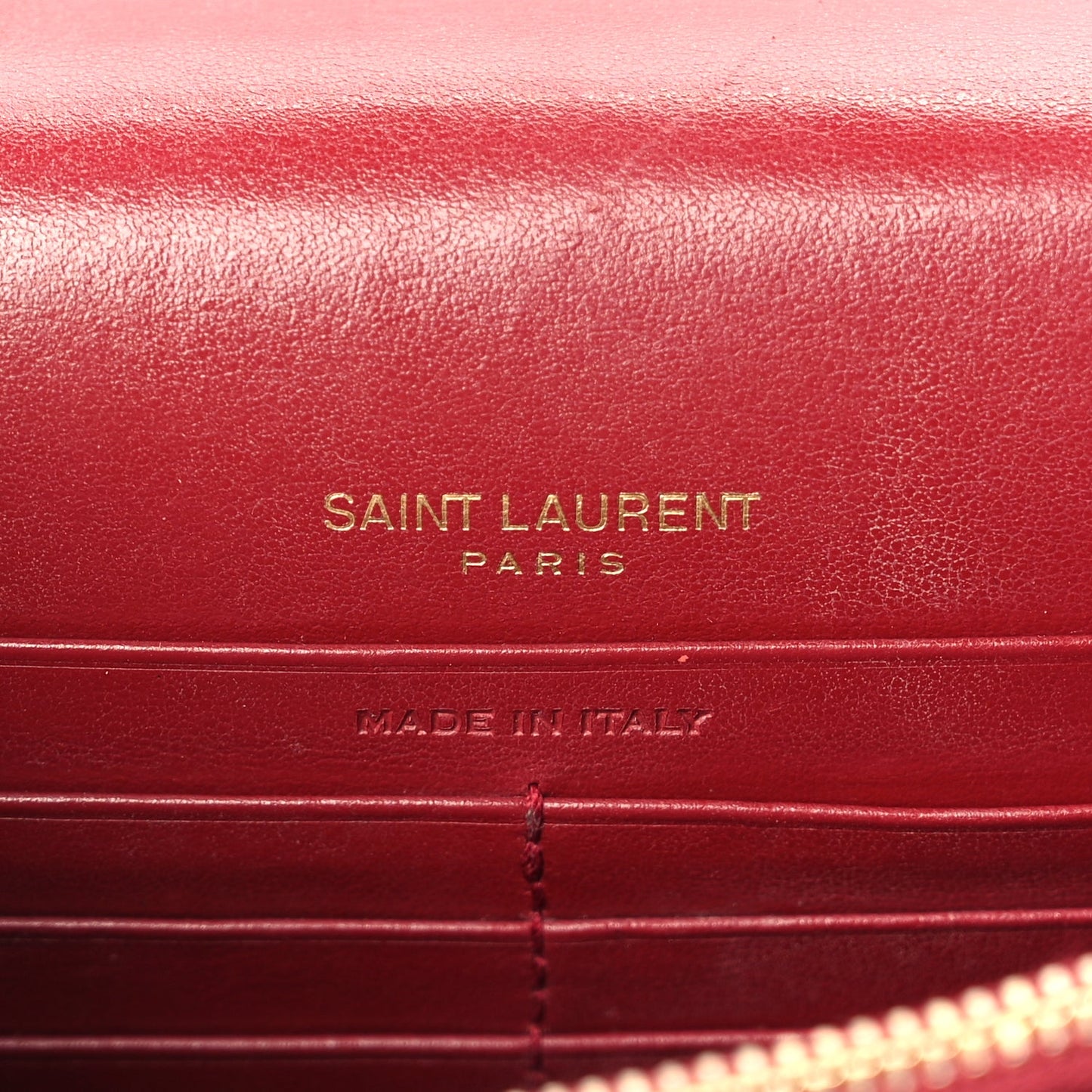 Saint Laurent Calfskin Crocodile Embossed Monogram Sunset Top Handle Chain Wallet Rouge Legion
