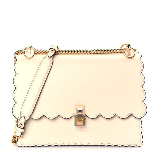 Fendi Vitello Liberty Scalloped Studded Small Kan I Shoulder Bag  Camelia