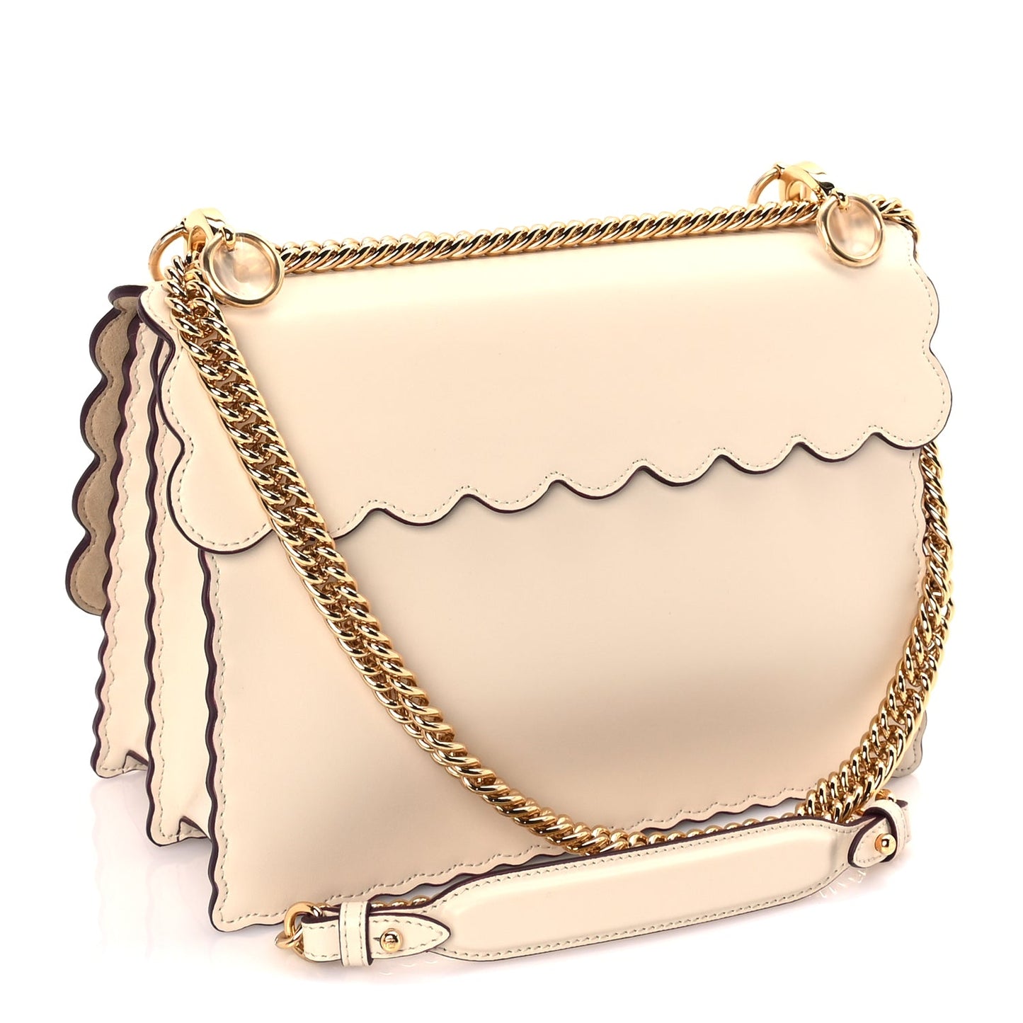 Fendi Vitello Liberty Scalloped Studded Small Kan I Shoulder Bag  Camelia