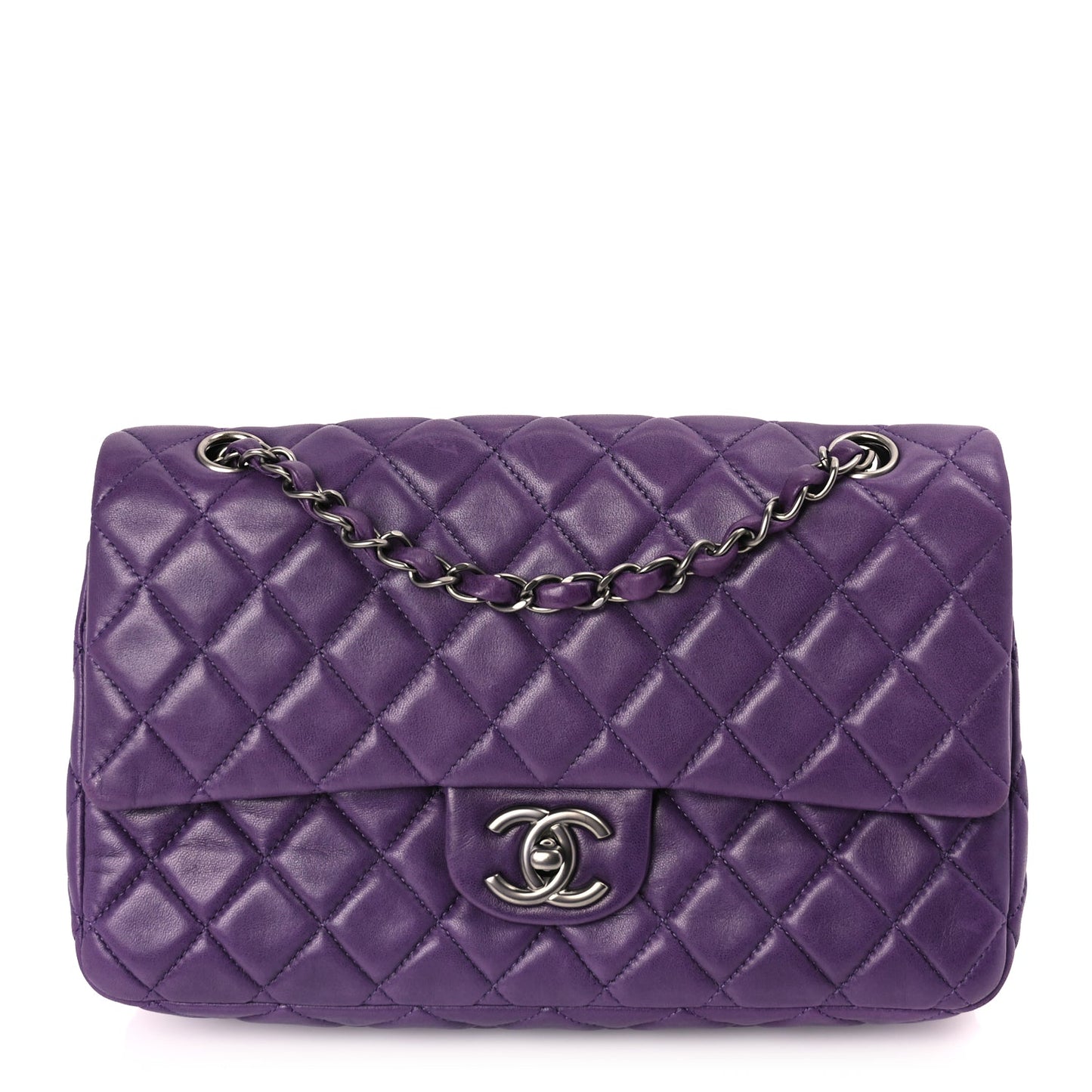 Chanel Lambskin Quilted Medium Double Flap Purple