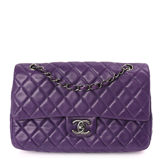 Chanel Lambskin Quilted Medium Double Flap Purple