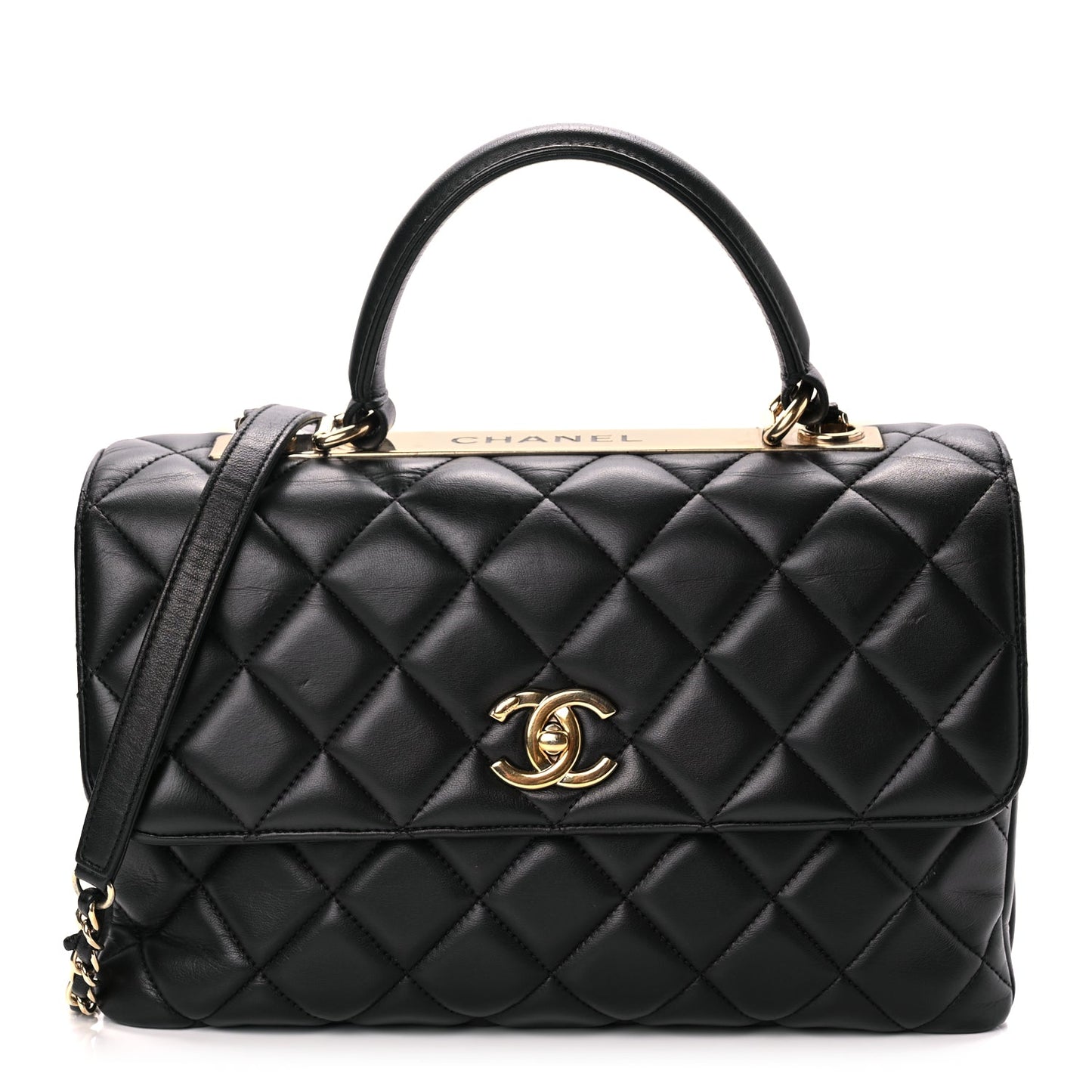 Chanel Lambskin Quilted Medium Trendy CC Flap Dual Handle Bag Black