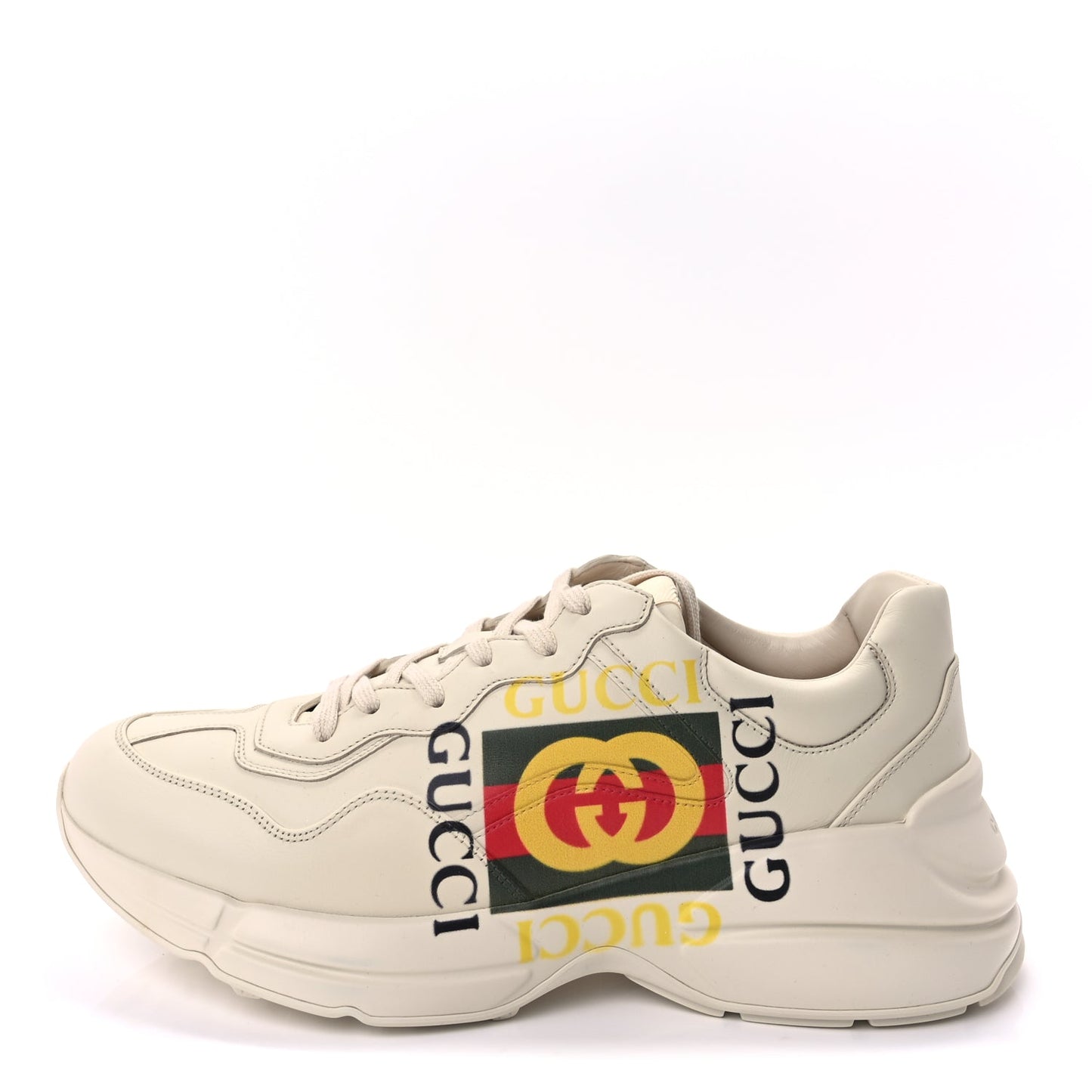 Gucci Calfskin Interlocking G Logo Mens Rhyton Sneakers 10  Ivory