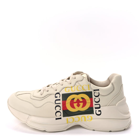 Gucci Calfskin Interlocking G Logo Mens Rhyton Sneakers 10  Ivory